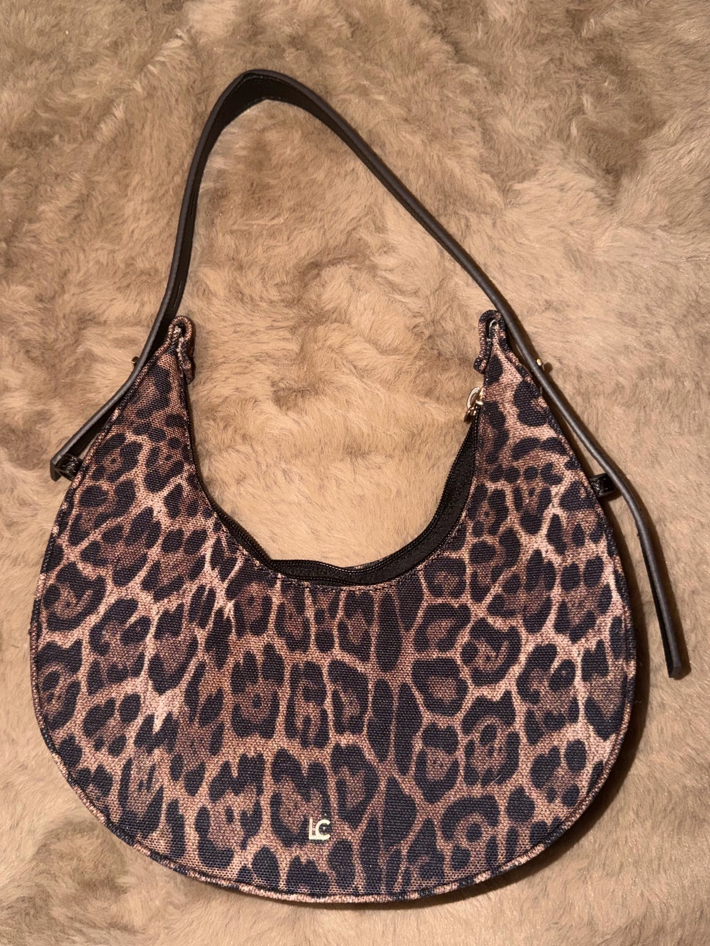 Liz Claiborne Leopard Print Crescent Crossbody Bag in Brown and Black
